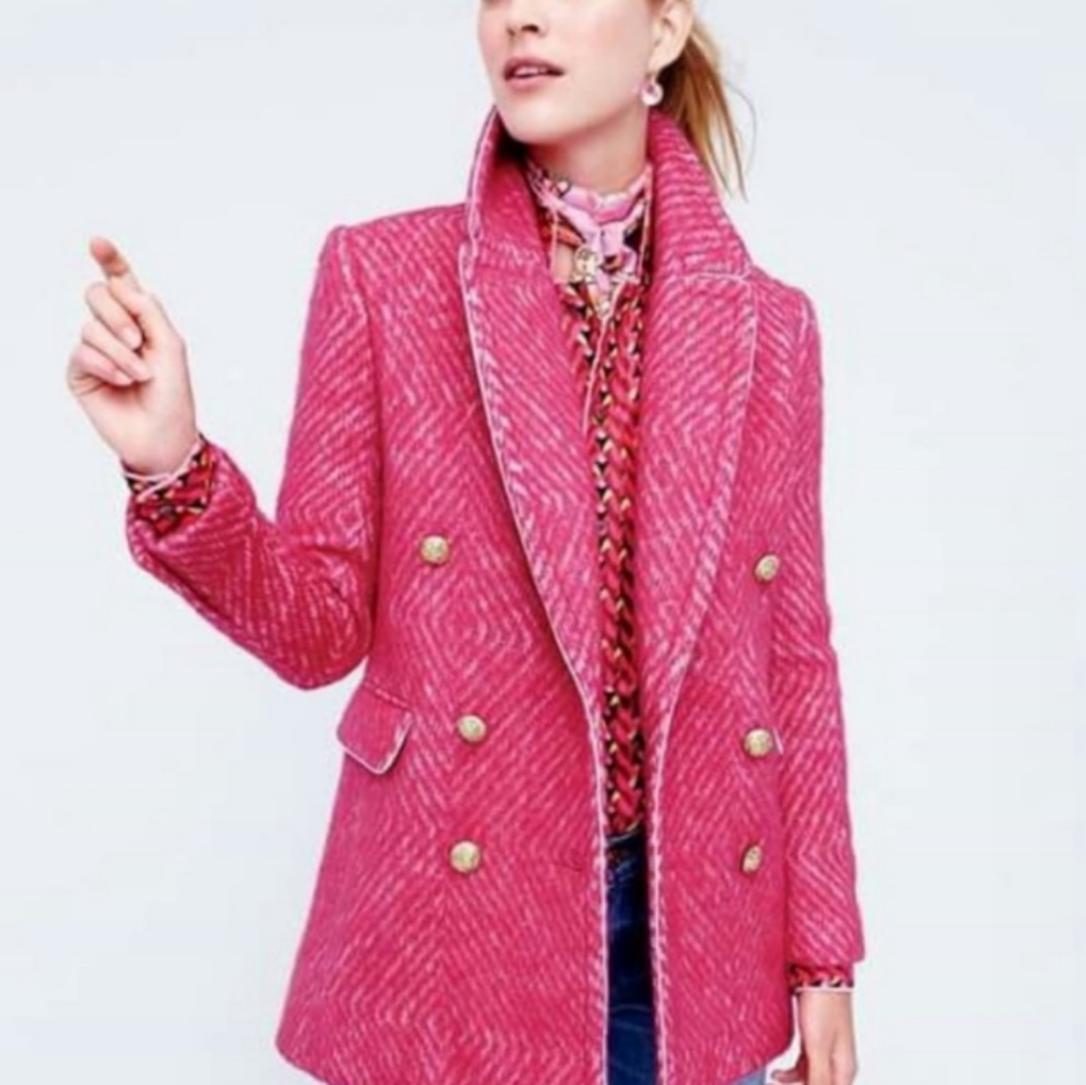 JCREW Pink Diamond Tweed Coat